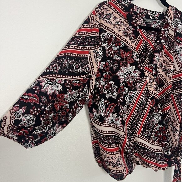 Soho Black & Red Floral Plus Size 2X Faux Wrap Side Tie Blouse Peasant bohemian - Picture 8 of 11